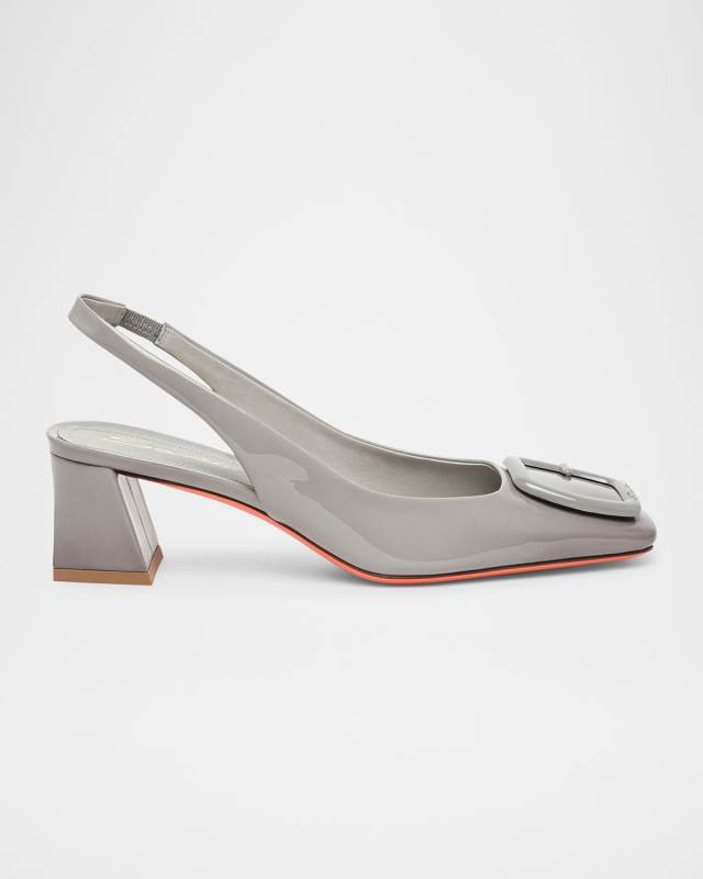 Lemon Patent Buckle Slingback Pumps